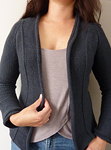 open cardigan sweater; Malabrigo Worsted Yarn, color blue graphite #508