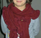 handknit ruffled scarf; Malabrigo Worsted Yarn, color 41 burgundy