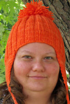 cap free knitting pattern; Malabrigo Worsted Yarn, color #152 tiger lily