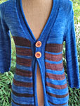 Hand knit cardigan sweater with Malabrigo Merino Sock Yarn color impressionist sky