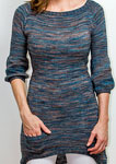 Hand-knit sweater dress using Malabrigo Merino Sock Yarn color persia