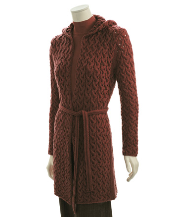 Adrienne Vittadini Trina knitting yarn , Adrienne Vittadini Trina knitting pattern, merino wool yarn, Cabled Coat knitting pattern